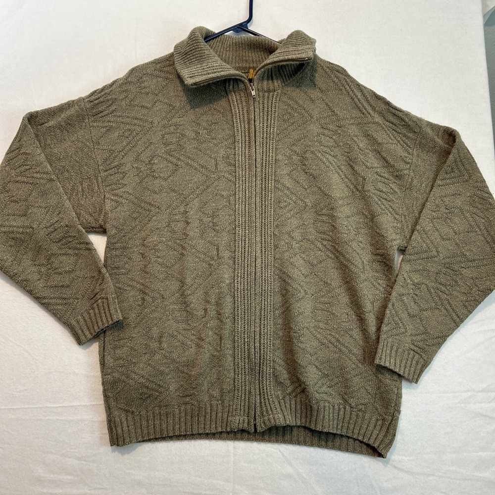 London Fog Men's Knit Sweater Long Sleeve Size Large Brown Full Zip